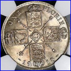 1918 NGC MS 63 Great Britain Florin 2 Shillings George V Silver Coin (24060903C)