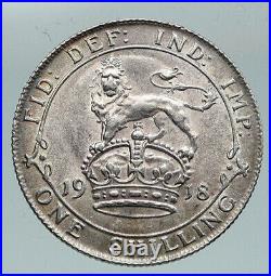1918 United Kingdom UK Great Britain GEORGE V Lion Silver Shilling Coin i91487
