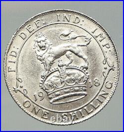 1918 United Kingdom UK Great Britain GEORGE V Lion Silver Shilling Coin i92893