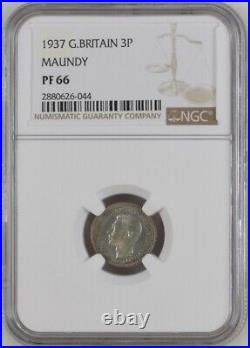 1937 Great Britain 3p MAUNDY Silver Proof Slabbed By NGC PF 66