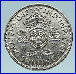 1943 Great Britain UK United Kingdom King George VI SILVER 2 SHILLNG Coin i83080