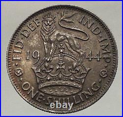 1944 United Kingdom Great Britain GEORGE VI Silver Shilling Coin LION i57052