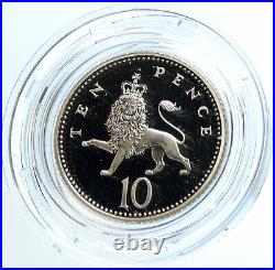 1992 GREAT BRITAIN UK Queen Elizabeth II Lion PROOF SILVER 10 Pence Coin i103943