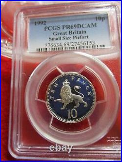 1992 Great Britain Silver Lion. 925 Piedfort 10 Pence PCGS PR69DCAM Small Size