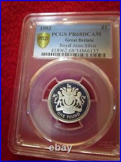 1992 Great Britain Silver Royal Arms. 925 Piedfort 10 Pence PCGS PR69DCAM pop 1