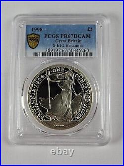 1998 Great Britain Britannia Silver Proof £2 Two Pound 1oz PCGS PR67DCAM