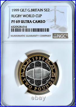 1999 Silver £2 Two Pound Rugby World Cup NGC PF69 Great Britain PROOF