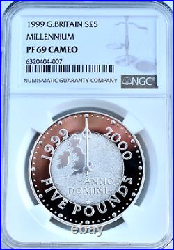 1999 Silver £5 Proof Millennium NGC PF69 Cameo Great Britain