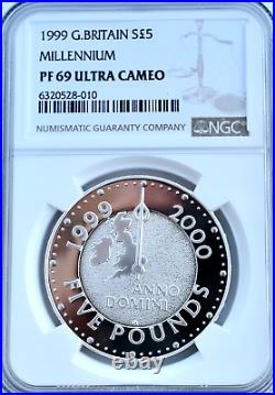 1999 Silver £5 Proof Millennium NGC PF69 Great Britain