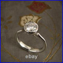 1.00 ct Bezel Set Diamond Wedding Ring Sterling Silver VVS1/D Jewelry Size J