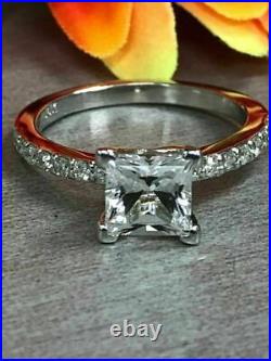1.50 Ct Princess Solitaire Diamond Wedding Silver Ring VVS1/D Engagement Ring