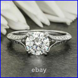 1.97 Ct VVS1/D Round Cut Diamond Engagement Ring Sterling Silver Wedding Ring