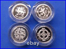 £1 Coins Proof Set 4 UK Silver Piedfort Emblems of Great Britain 1994-97 Boxed