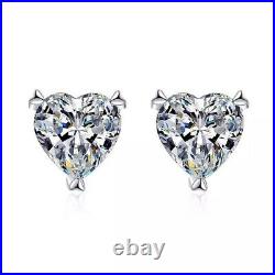 1ct Diamond Heart Earrings White Gold & Gift Box Lab-Created VVS1/D/Excellent