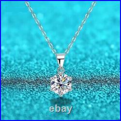 1ct Diamond Six Claws Pendant Necklace & Gift Box Lab-Created VVS1/D/Excellent
