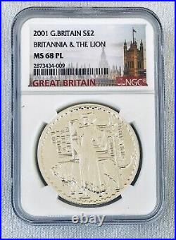 2001 Great Britain Silver 2 Pounds Britannia NGC MS68 PL