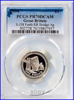 2004 £1 One Pound Silver Proof Forth Bridge PCGS PR70 DCAM Great Britain Top Pop