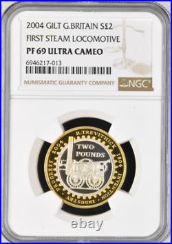 2004 £2 Silver / Gilt Two Pound STEAM LOCOMOTIVE PROOF NGC PF69 Great Britain