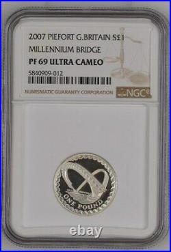 2007 Great Britain Silver Proof Piedfort £1 Millennium Bridge NGC PF69UC Thick