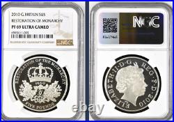 2010 Silver £5 RESTORATION OF MONARCHY Proof NGC PF69 Great Britain