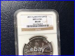2011 Great Britain 1oz Silver £2 Pounds Britannia NGC MS 69