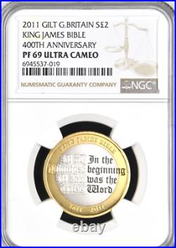 2011 Silver Gilt £2 King James Bible NGC PF69 Proof Great Britain