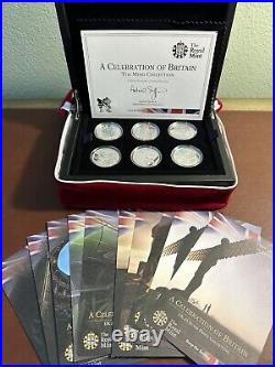 2012 Royal Mint Celebration of Britain 6 Sterling. 925 Silver Coin Set Box COA