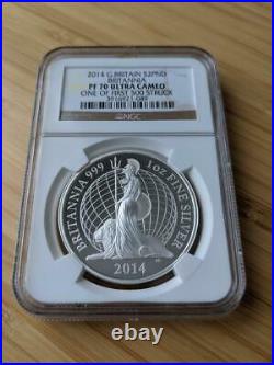 2014 Great Britain 2 Pound 1 Oz Proof Silver Britannia NGC PF70