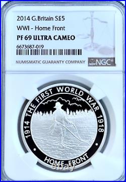 2014 Silver £5 Proof Home Front WWI Centenary NGC PF69 Great Britain