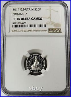 2014 Silver Great Britain 20 Pence Britannia 1/10 Oz Proof Coin Ngc Pf 70 Uc