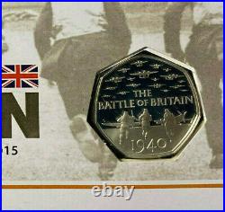 2015 BATTLE OF BRITAIN Silver Proof 50p Coin Cover No Denomination Mint ERROR