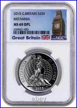2015 Great Britain 1 oz Silver Britannia £50 Coin NGC MS69 DPL