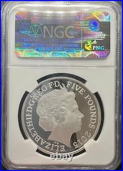 2015 Great Britain Silver £5 Winston Churchill 50th Anniv Of Death Coin NGC PF70