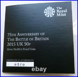 2015 Royal Mint Battle of Britain 75th Silver Proof PIEDFORT 50p Coin Box CoA