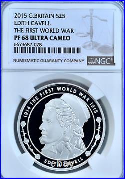 2015 Silver £5 Proof Edith Cavell WWI Centenary NGC PF68 Great Britain