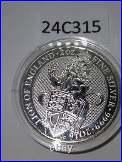 2016 Great Britain 2 ounc. 9999 Silver Queen's Beasts Lion of England 24C315 bb7