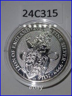 2016 Great Britain 2 ounc. 9999 Silver Queen's Beasts Lion of England 24C315 bb7