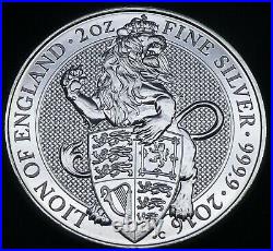 2016 UK Great Britain £5 Queen's Beasts LION OF ENGLAND 2 OZ Fine Silver Coin