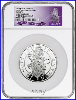 2017 Great Britain 10 oz Silver Queen's Beasts Lion NGC PF70 UC Early Releases