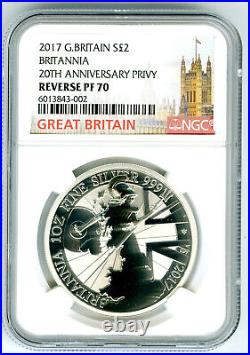 2017 Great Britain 1oz Silver Reverse Proof Ngc Pf70 Britannia Rare Mintage 500