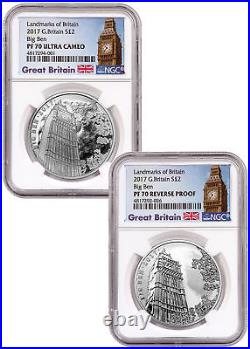 2017 Great Britain Landmarks 1 oz Silver Big Ben 2-Coin Set NGC PF70 UC