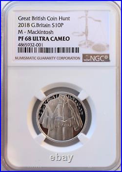 2018 10P Silver Proof GREAT BRITAIN M Mackintosh NGC PF68 Ultra Cameo COIN HUNT