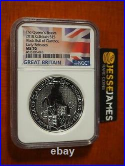 2018 Great Britain £5 Silver Queen's Beasts Ngc Ms70 Black Bull Of Clarence Er