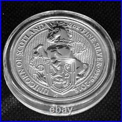 2018 Queen's Beasts Unicorn of Scotland £5 BU 2 oz Coin. 9999 Fine Silver