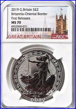 2019 Great Britain 1oz Silver Ngc Ms70 Britannia Oriental Border Uk Coin £2