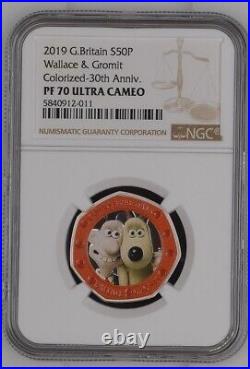 2019 Wallace & Gromit 30th Anniversary Great Britain silver proof 50p NGC PF70UC