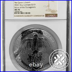 2020 10 OZ SILVER COIN NGC MS 70 GREAT BRITAIN QUEEN'S BEASTS Falcon