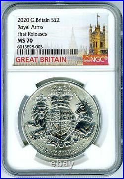 2020 2pd Great Britain 1oz Silver Ngc Ms70 Royal Arms First Releases