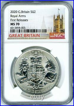 2020 2pd Great Britain 1oz Silver Ngc Ms70 Royal Arms First Releases Obo