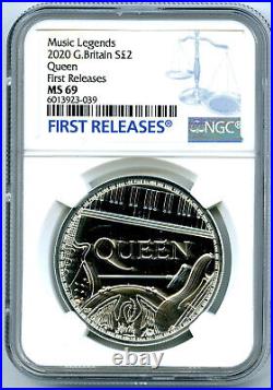 2020 2pd Great Britain 1oz Silver Queen Ngc Ms69 First Releases Musical Legends